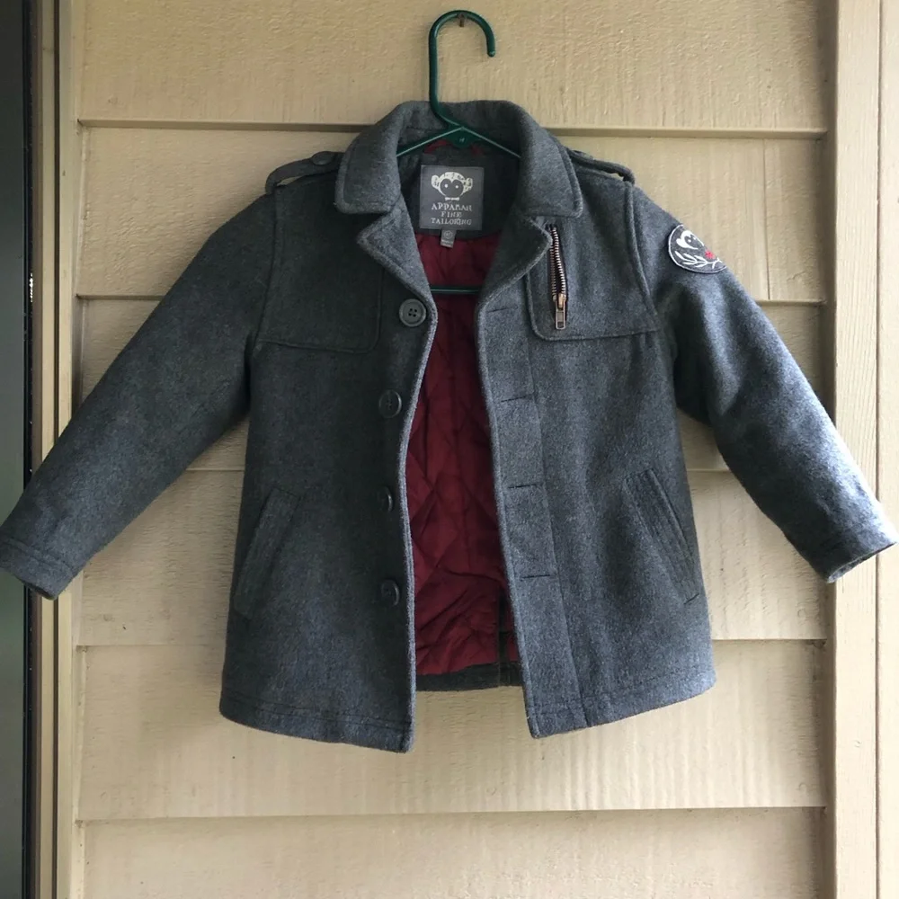 Appaman 4t Boys Gray Pea Coat with Red Lining